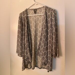 Chico’s Travel Collection Chevron Patterned Black White Cardigan Waterfall Front